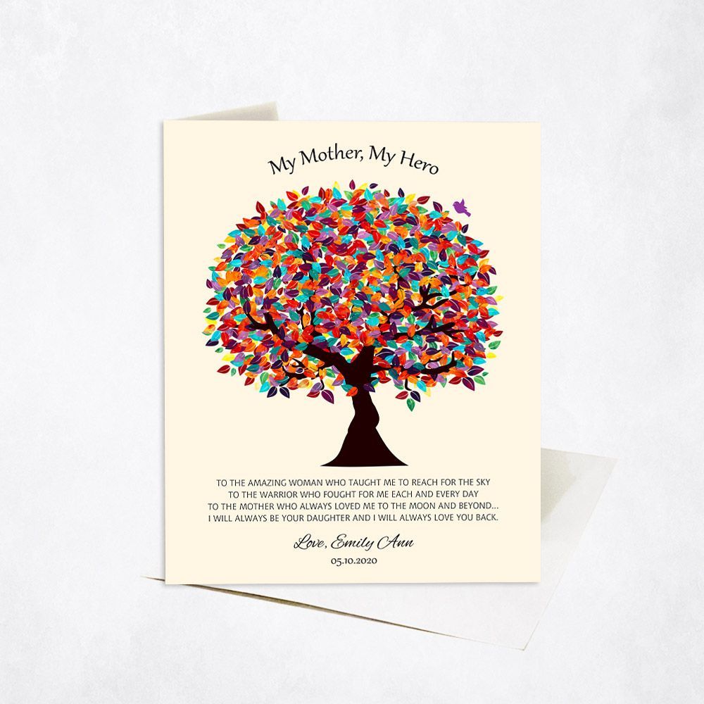 Colorful Spring Tree Family Stationery Card For Mom C-1547