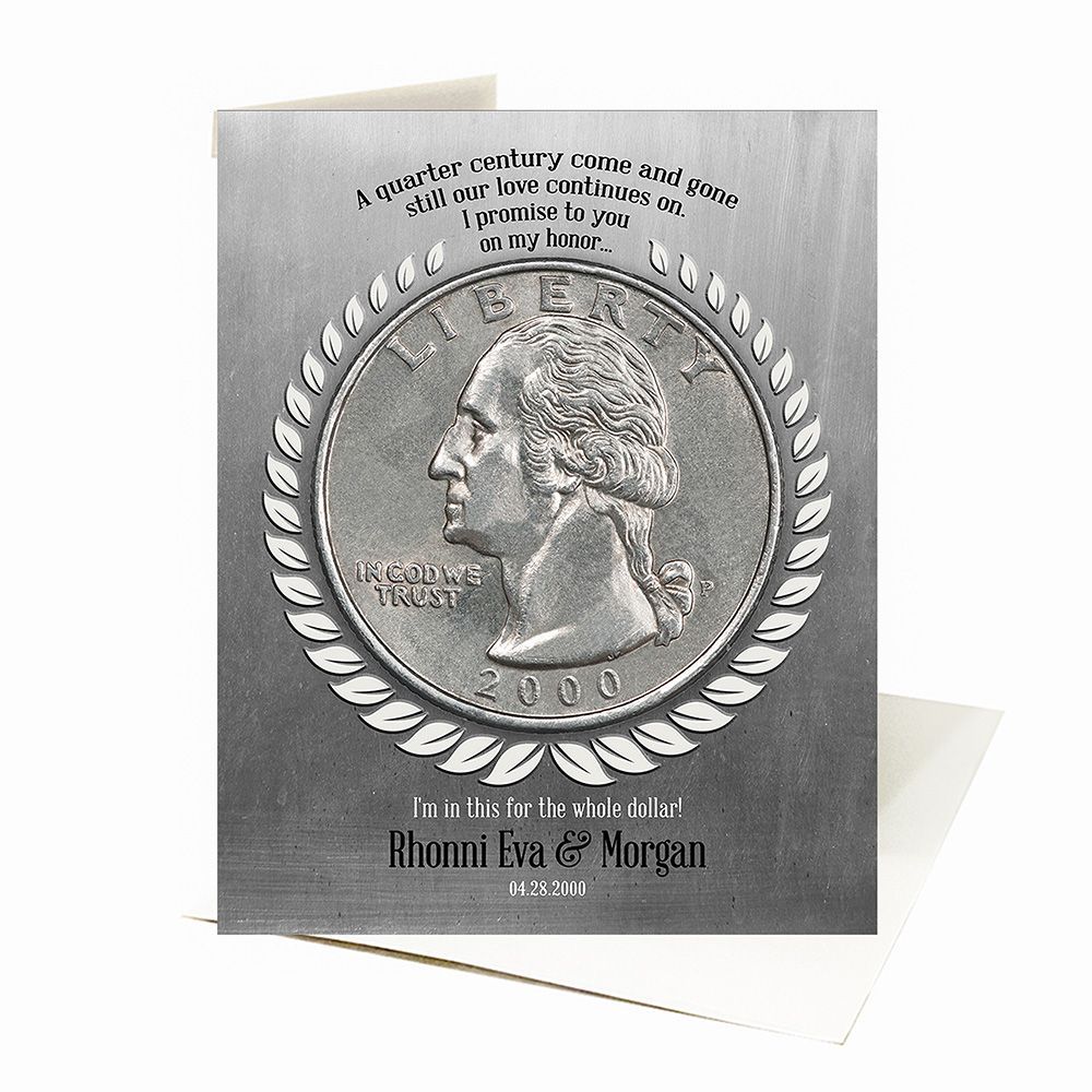 Tin Quarter of a Century Coin 25th Anniversary Card Gift for Family C-2142
