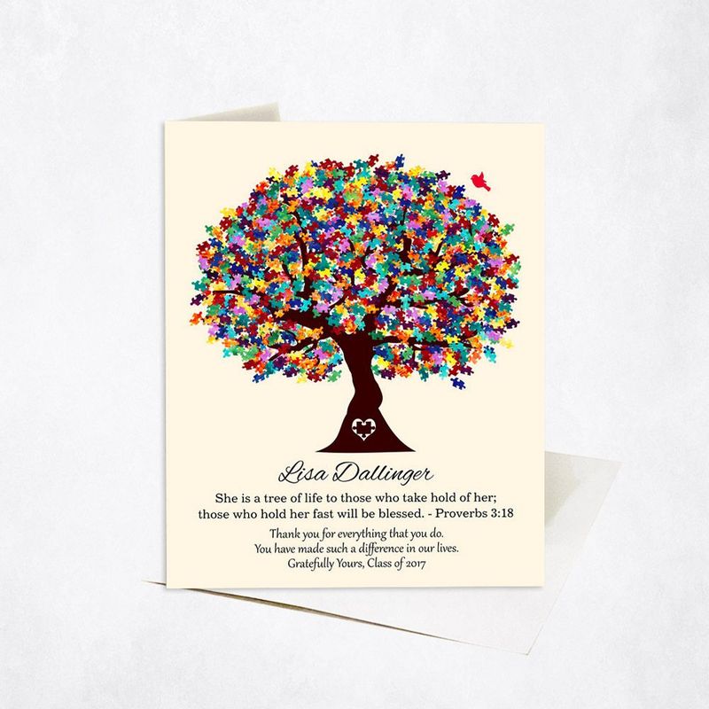 #1 Best Seller - Autism Puzzle Leaf Tree Teacher Appreciation Card Gift for Educator C-1499