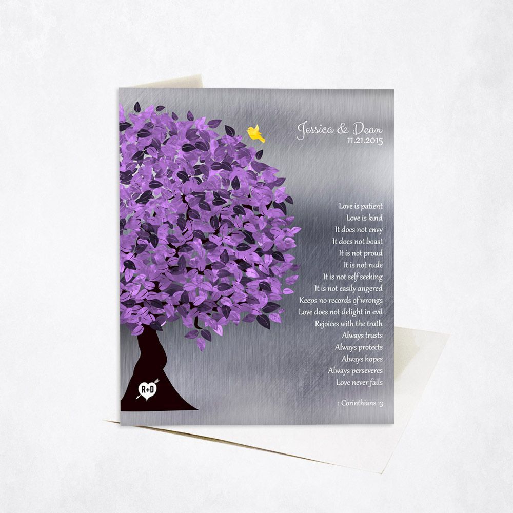 Tin Half Purple Tree 10th Anniversary Card Gift for Couple C-1474