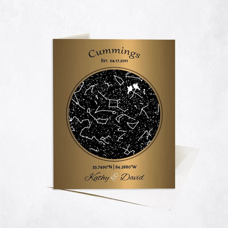 #1 Best Seller - Brass Star Map 8th Anniversary Card Gift for Couple C-1743