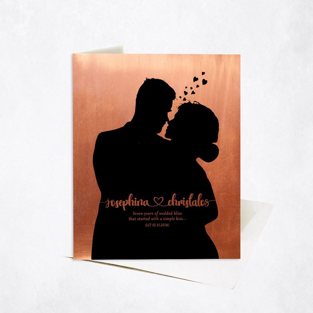 Copper Couple Silhouette 7th Anniversary Card Gift for Couple C-1858