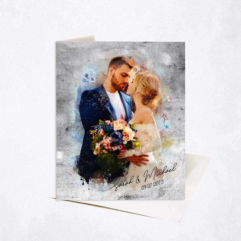 Tin Watercolor Portrait 10th Anniversary Card Gift for Couple C-1846