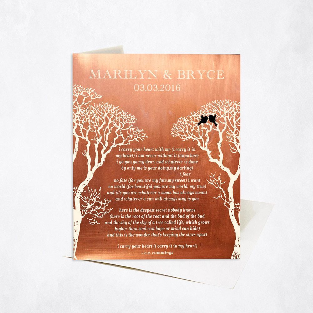 Copper Bare Tree 7th Anniversary Card Gift for Couple C-1302