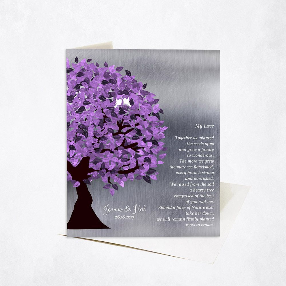 Tin Half Purple Tree 10th Anniversary Card Gift for Couple C-1484