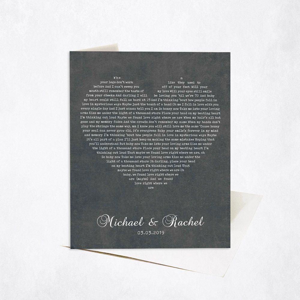 Heart Shape Song Lyrics 2nd Anniversary Card Gift for Couple C-1784