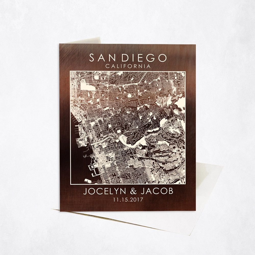 Bronze City Map 8th Anniversary Card Gift for Couple C-1585