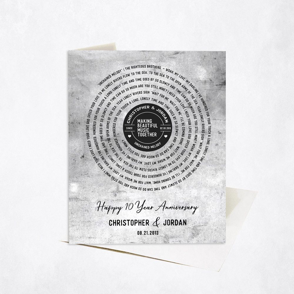 #1 Best Seller - Tarnished Tin Our Song Lyrics 10th Anniversary Card Gift for Couple C-1910