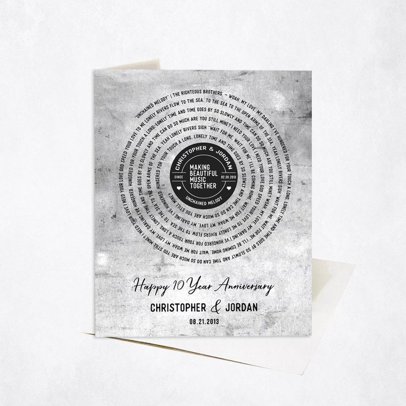 #1 Best Seller - Tarnished Tin Our Song Lyrics 10th Anniversary Card Gift for Couple C-1910