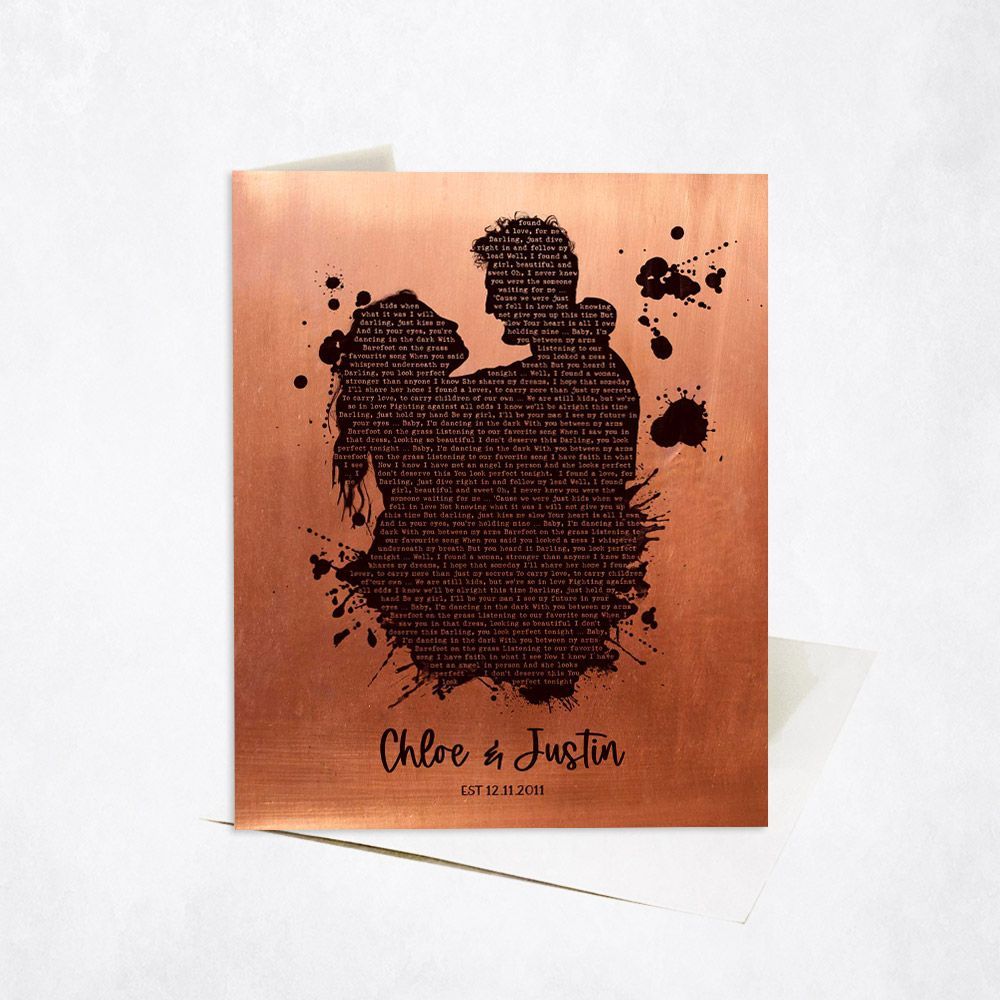 Copper Couple Silhouette 7th Anniversary Card Gift for Couple C-1863