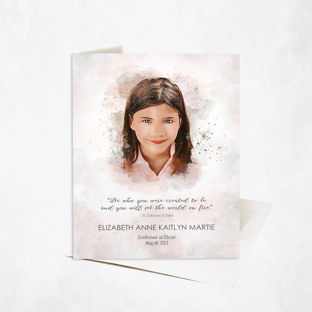 Cotton Watercolor Portrait Faith Milestone Card Gift for Child C-1851