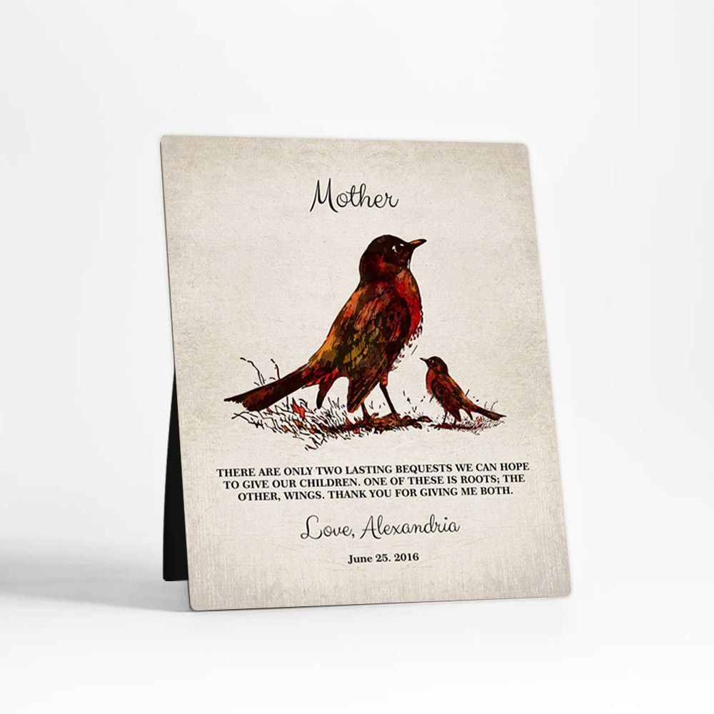 Dark Watercolor Birds Family Desktop Metal Plaque For Mom D-1218
