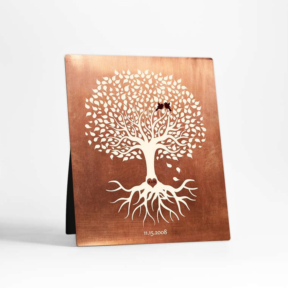 #1 Best Seller - Copper White Tree with Roots 7th Anniversary Desktop Plaque Gift for Couple D-1196