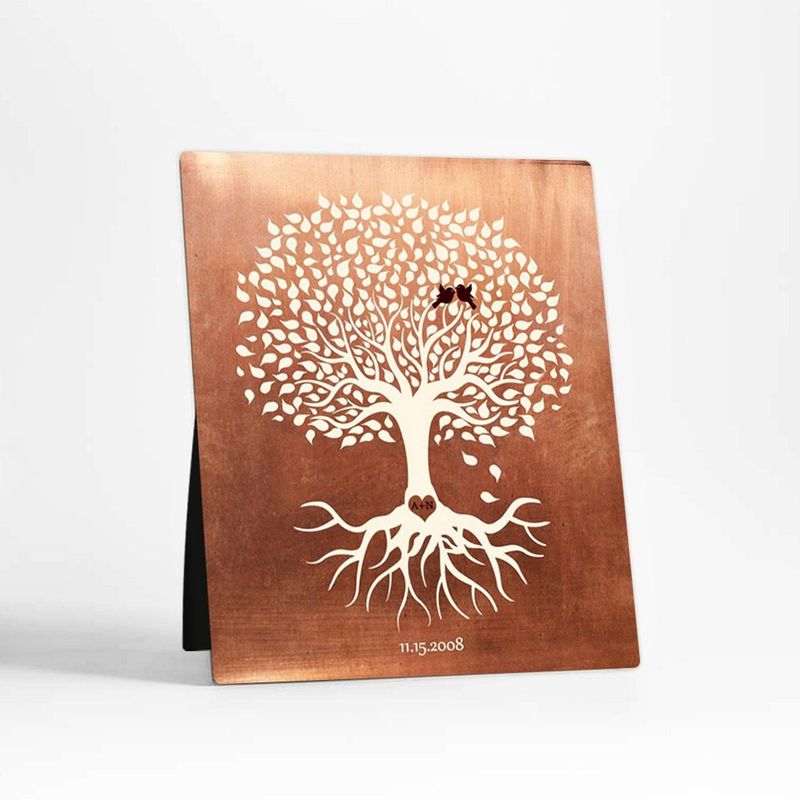 #1 Best Seller - Copper White Tree with Roots 7th Anniversary Desktop Plaque Gift for Couple D-1196
