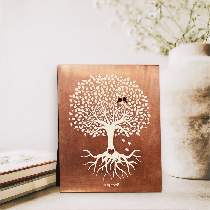 #1 Best Seller - Copper White Tree with Roots 7th Anniversary Desktop Plaque Gift for Couple D-1196