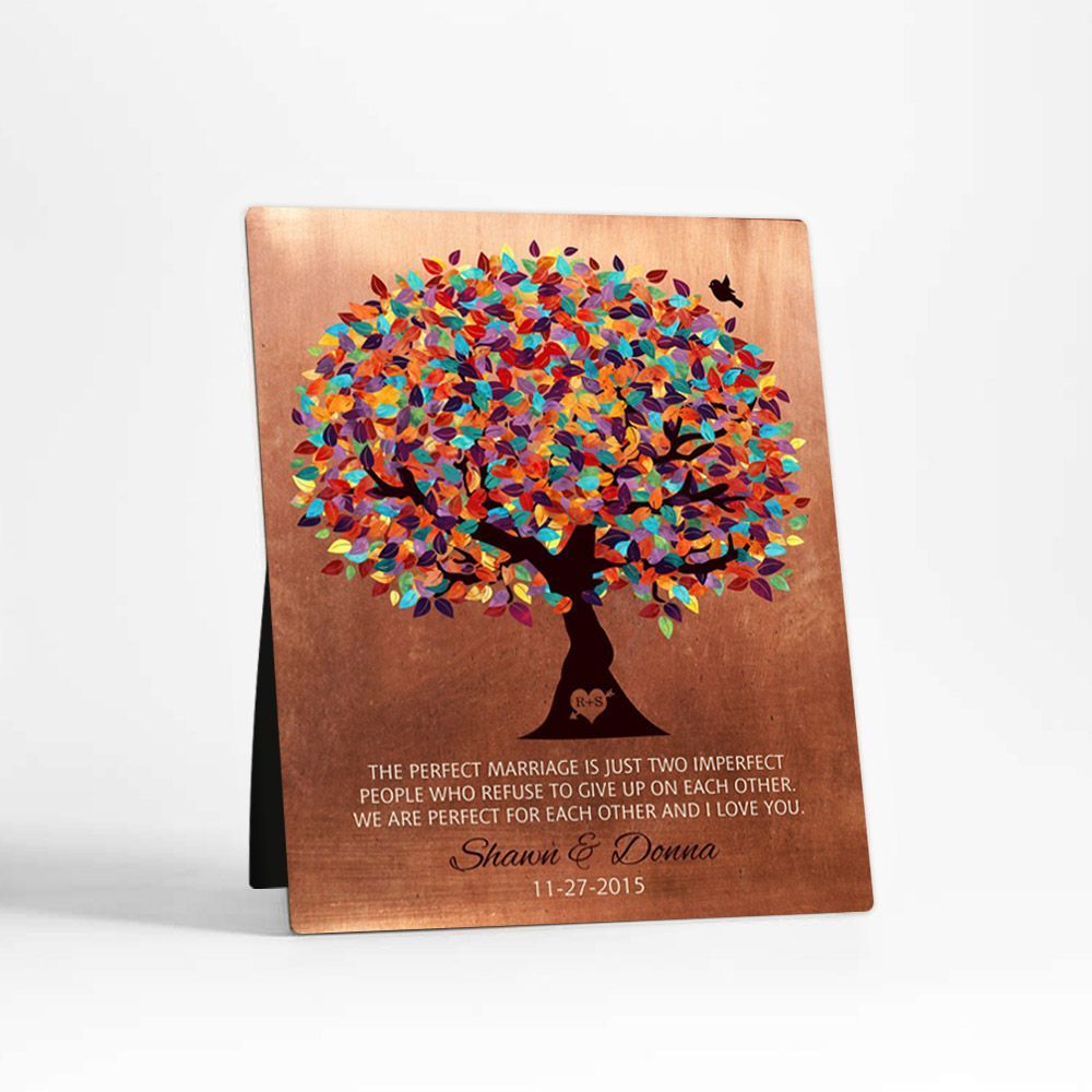 #1 Best Seller - Copper Spring Tree 7th Anniversary Desktop Plaque Gift for Couple D-1171