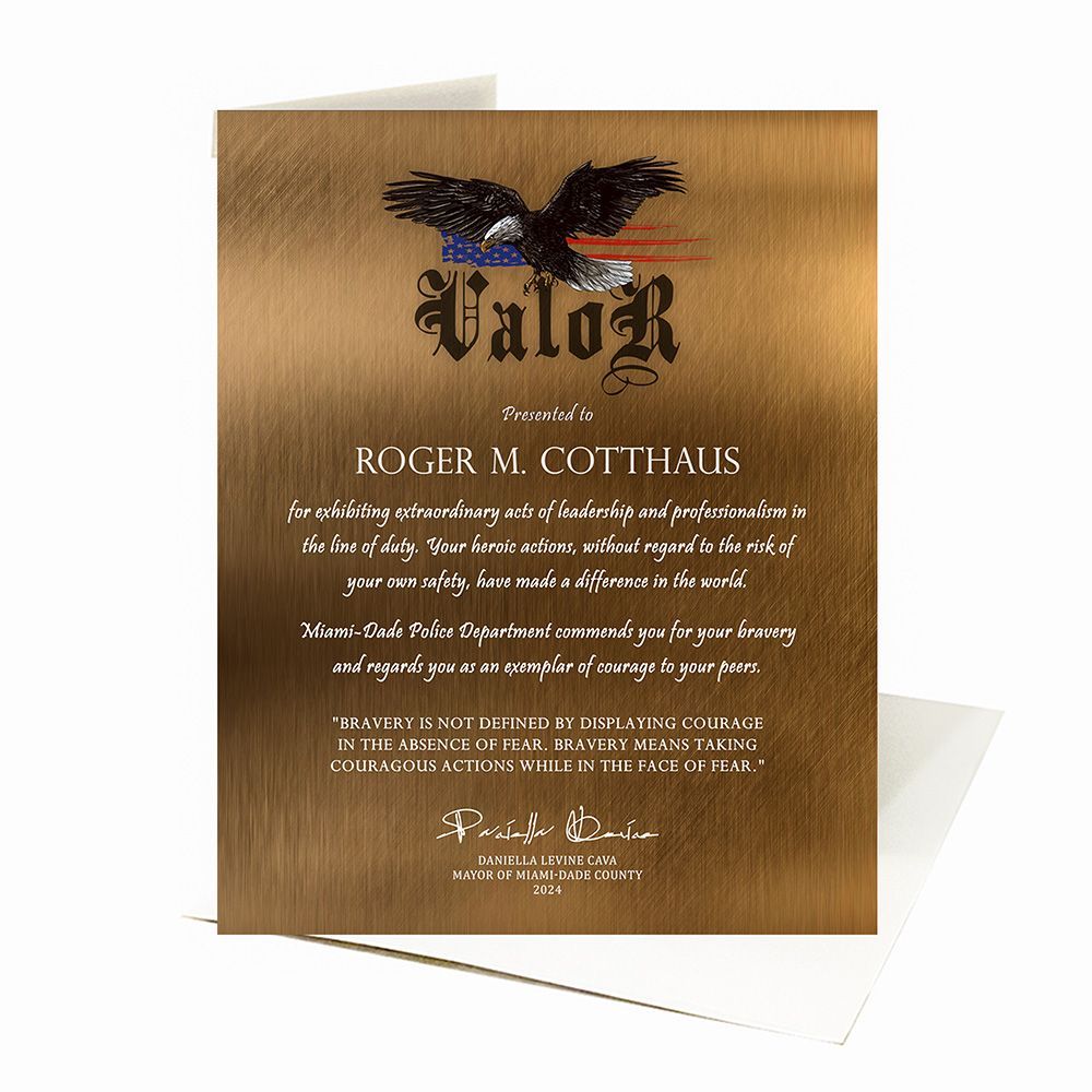 Bronze Award of Valor for Bravery Recognition Card Gift for Police C-2129