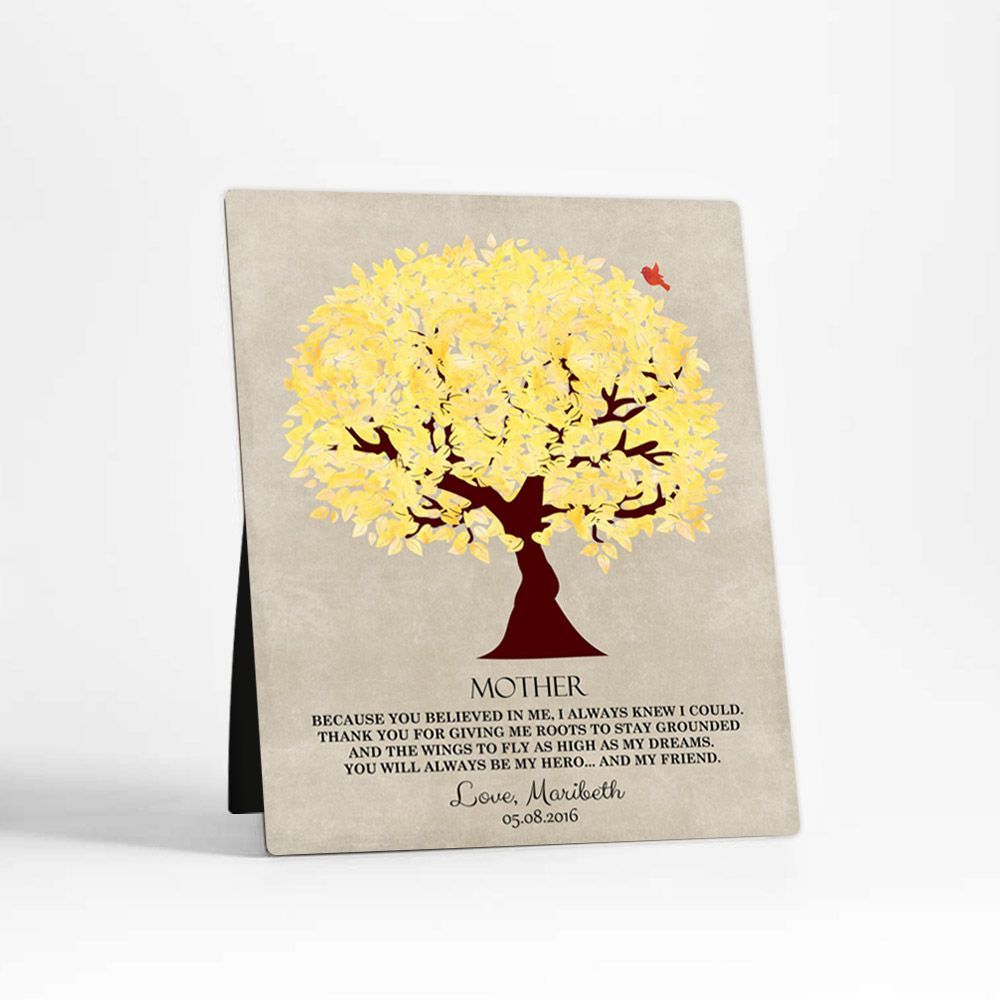 Yellow Tree Family Desktop Metal Plaque For Mother D-1240