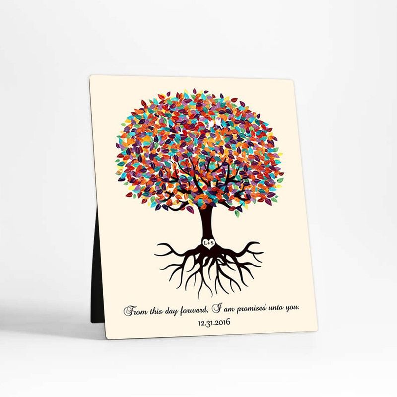 Colorful Tree with Roots Engagement Desktop Plaque Gift for Couple D-1425