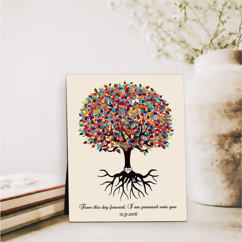 Colorful Tree with Roots Engagement Desktop Plaque Gift for Couple D-1425