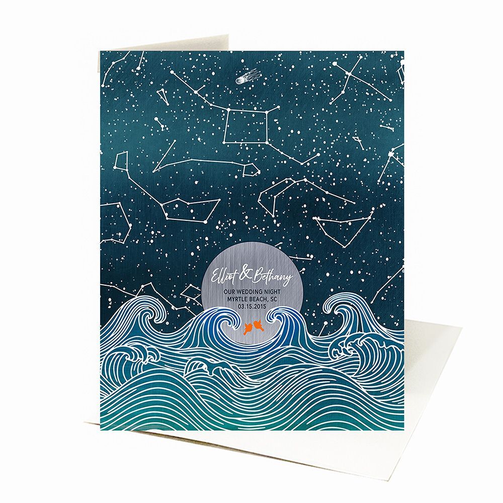 #1 Best Seller - Star Map Over Beach Ocean Waves Anniversary Card Gift for Couple C-2171