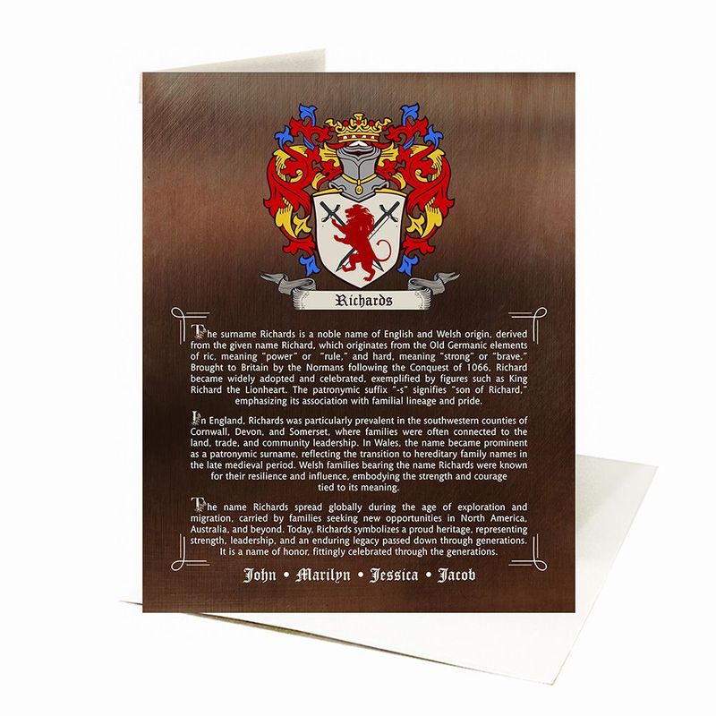 Bronze Family Coat of Arms History of Surname Birthday Card Gift for Family C-2120