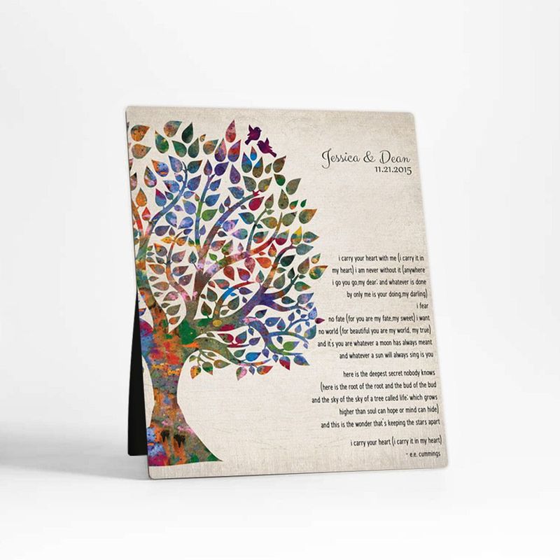 #1 Best Seller - Half Watercolor Tree 10th Anniversary Desktop Plaque Gift for Couple D-1276