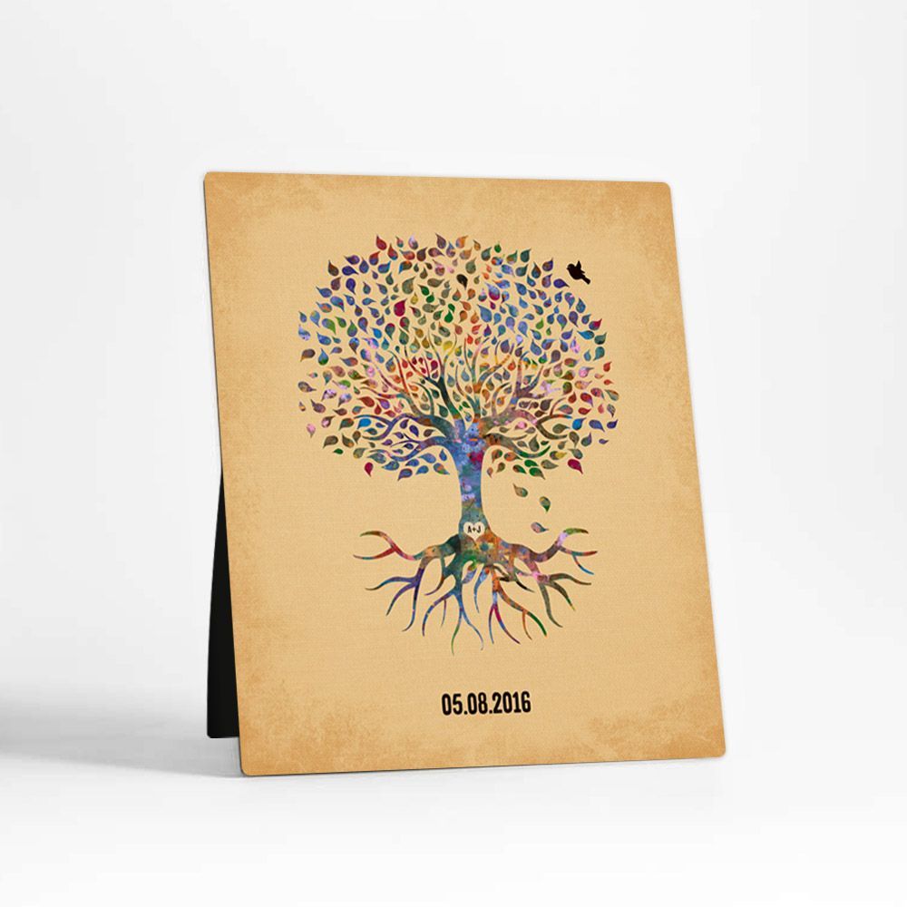Watercolor Tree with Roots Anniversary Desktop Plaque Gift for Couple D-1261