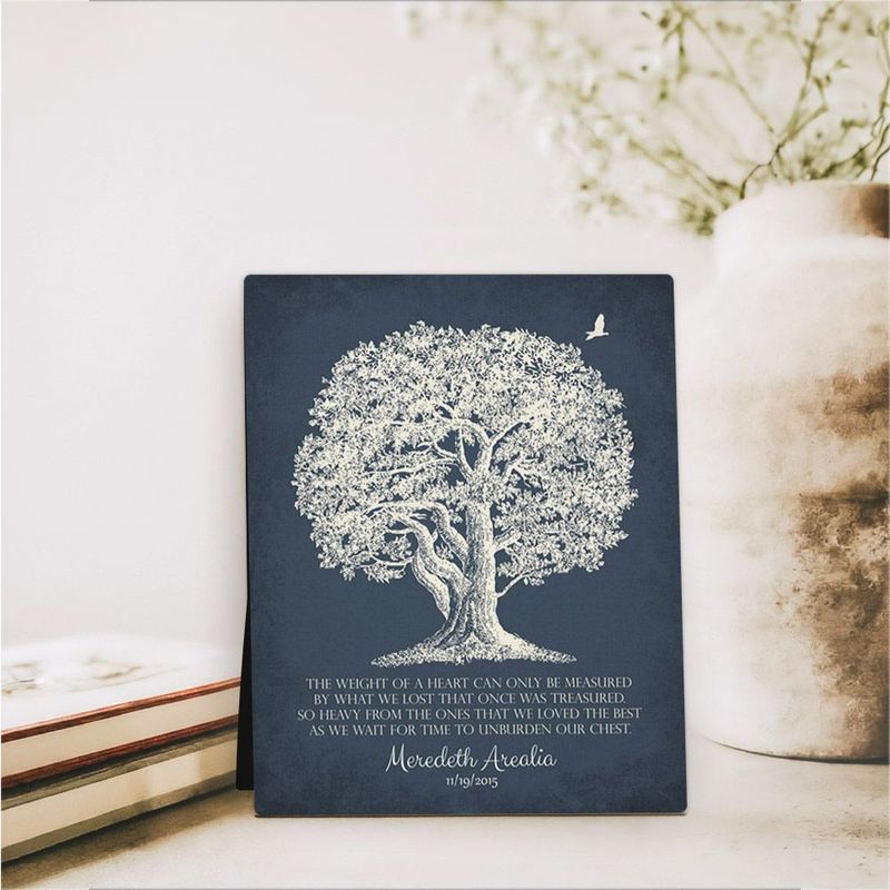 #1 Best Seller - Oak Tree Silhouette Memorial Desktop Plaque Gift for Bereaved Family D-1146