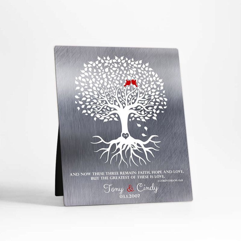 #1 Best Seller - Tin White Rooted Tree 10th Anniversary Desktop Plaque Gift for Couple D-1216