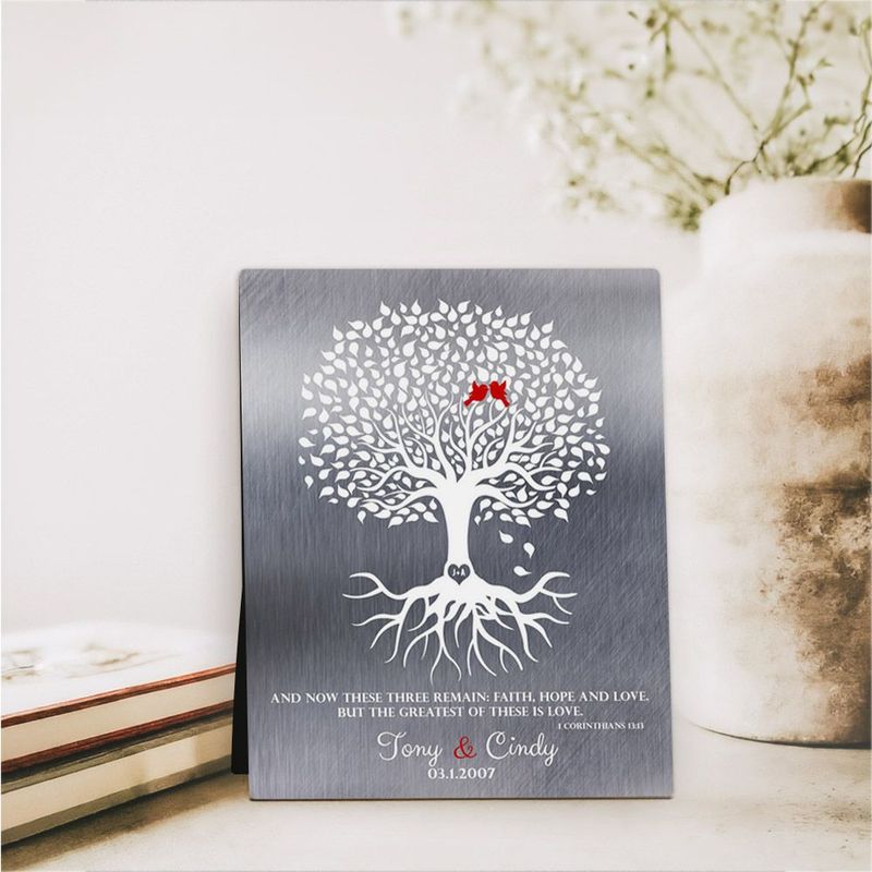 #1 Best Seller - Tin White Rooted Tree 10th Anniversary Desktop Plaque Gift for Couple D-1216