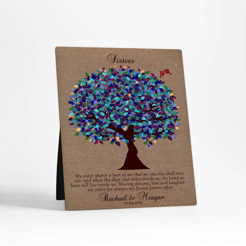 Burlap Peacock Tree Wedding Desktop Plaque Gift for Sister D-1195