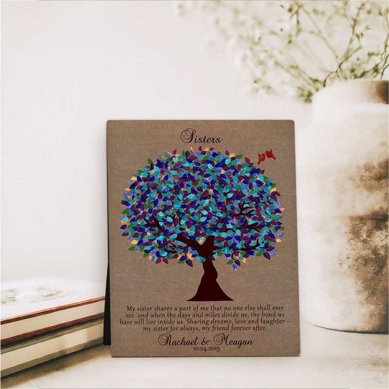 Burlap Peacock Tree Wedding Desktop Plaque Gift for Sister D-1195