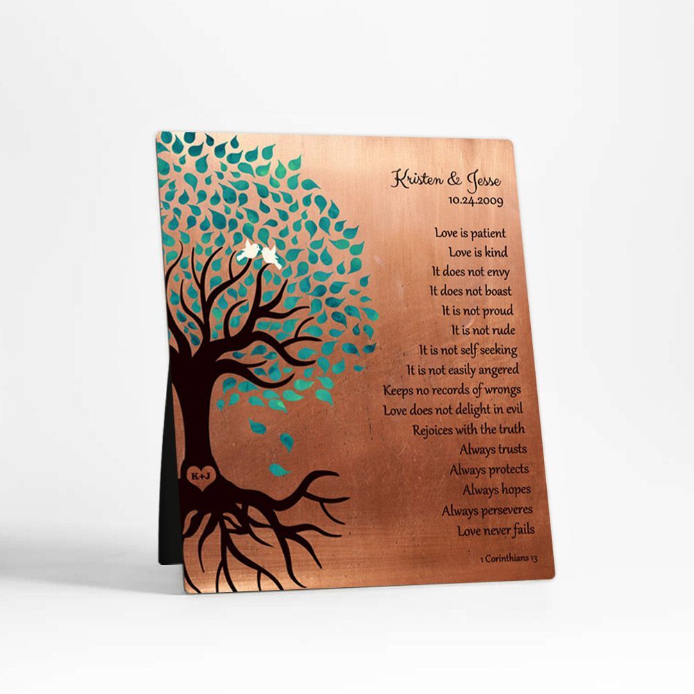 #1 Best Seller - Copper Half Turquoise Tree 7th Anniversary Desktop Plaque Gift for Couple D-1410