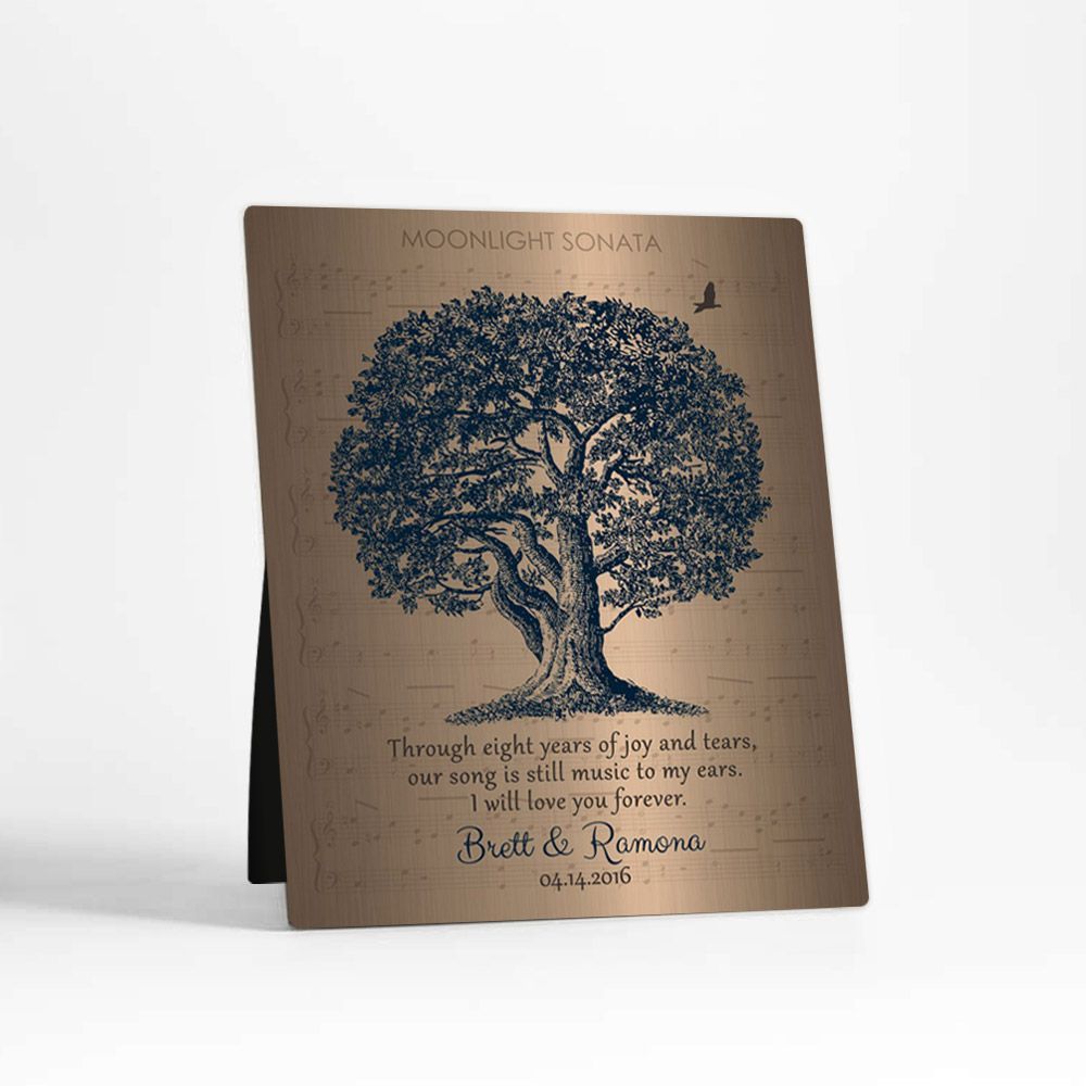 Bronze Oak Tree 8th Anniversary Desktop Plaque Gift for Couple D-1379
