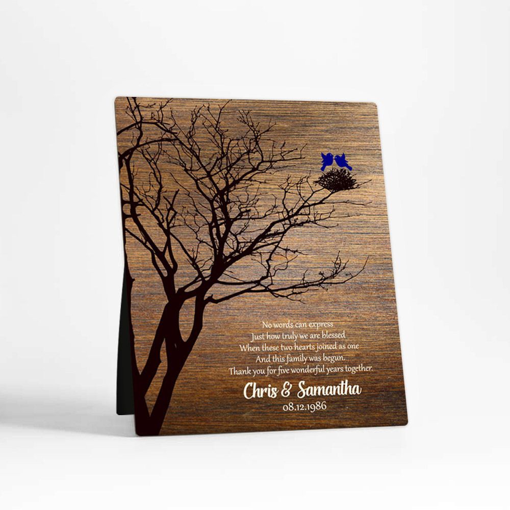 #1 Best Seller - Wood Branchy Tree with Nest 5th Anniversary Desktop Plaque Gift for Couple D-1368