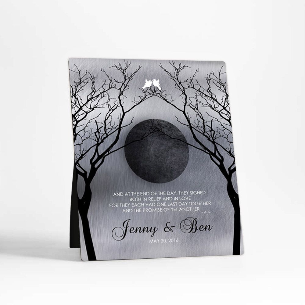 #1 Best Seller - Tin Bare Trees Full Moon 10th Anniversary Desktop Plaque Gift for Couple D-1344
