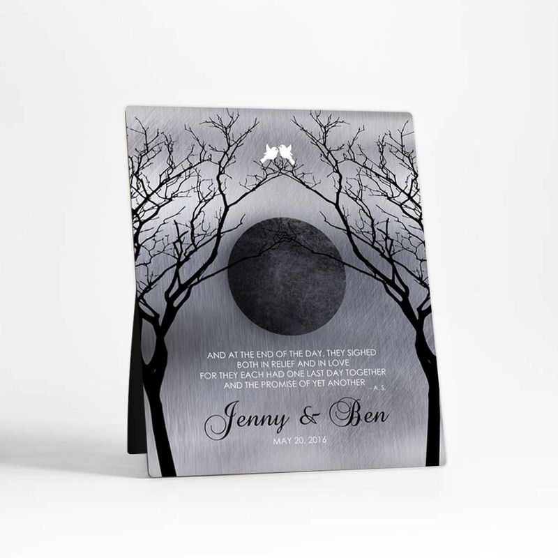 #1 Best Seller - Tin Bare Trees Full Moon 10th Anniversary Desktop Plaque Gift for Couple D-1344