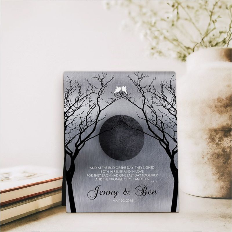 #1 Best Seller - Tin Bare Trees Full Moon 10th Anniversary Desktop Plaque Gift for Couple D-1344