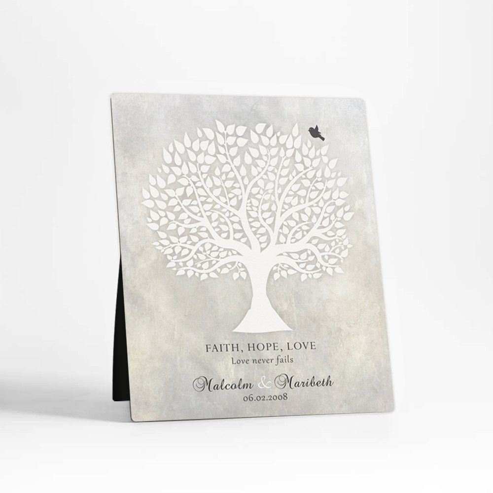 White Silhouette Tree Anniversary Desktop Plaque Gift for Couple D-1520
