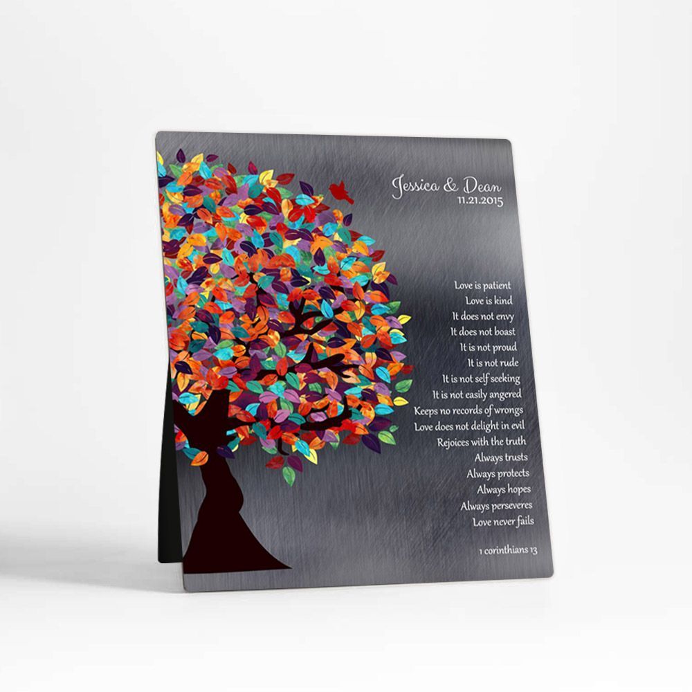Tin Half Spring Tree 10th Anniversary Desktop Plaque Gift for Couple D-1289