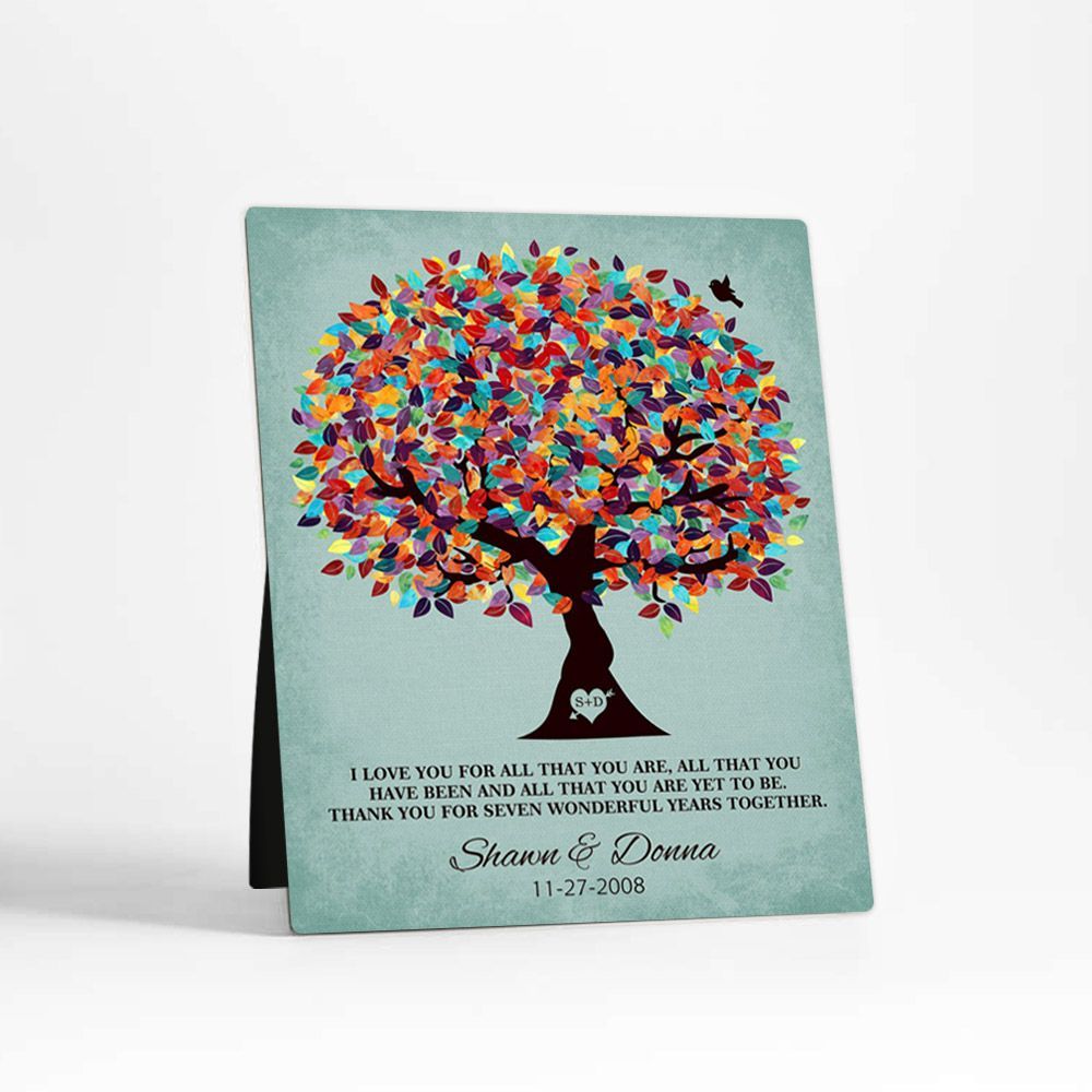 Colorful Spring Tree 7th Anniversary Desktop Plaque Gift for Couple D-1262