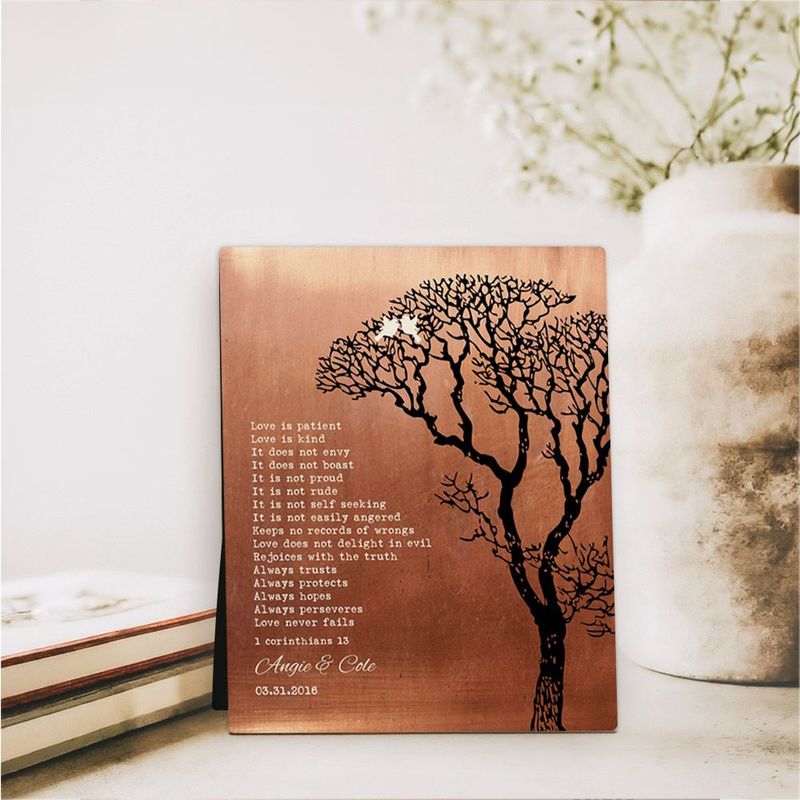 #1 Best Seller - Copper Bare Tree 7th Anniversary Desktop Plaque Gift for Couple D-1296
