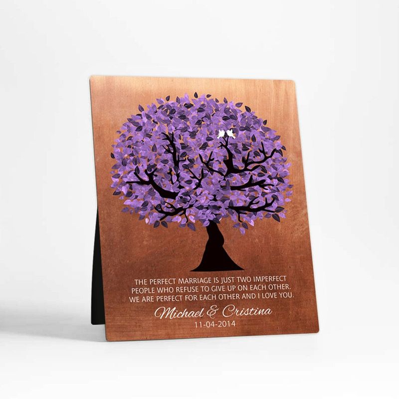 #1 Best Seller - Copper Purple Tree 7th Anniversary Desktop Plaque Gift for Couple D-1479