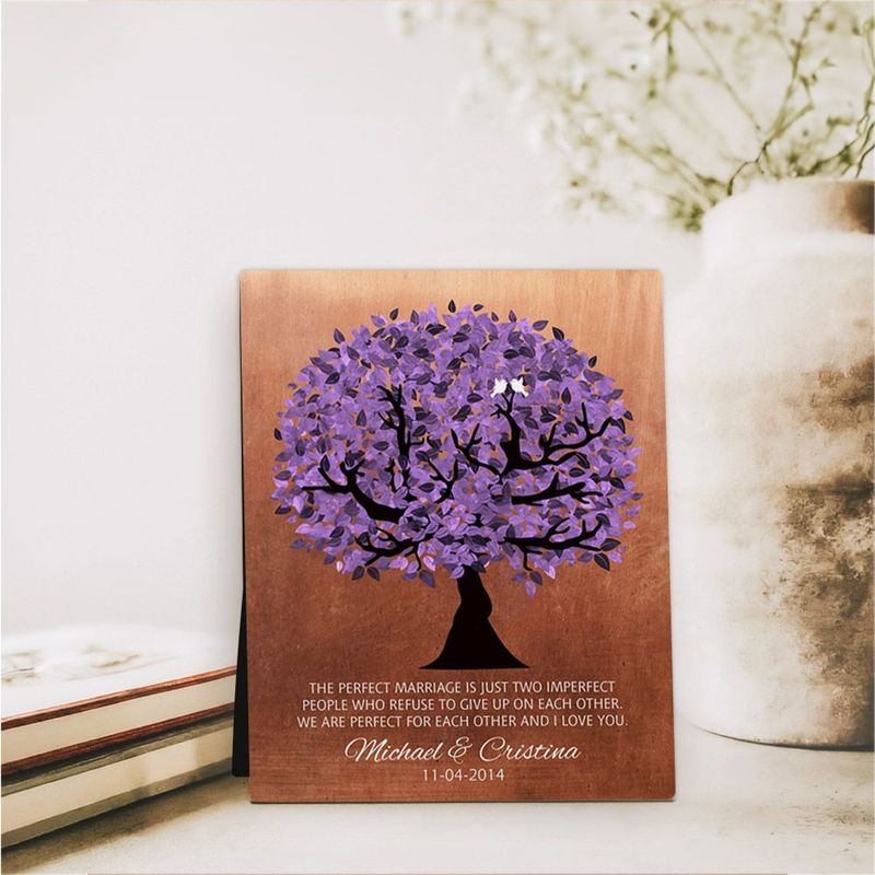 #1 Best Seller - Copper Purple Tree 7th Anniversary Desktop Plaque Gift for Couple D-1479