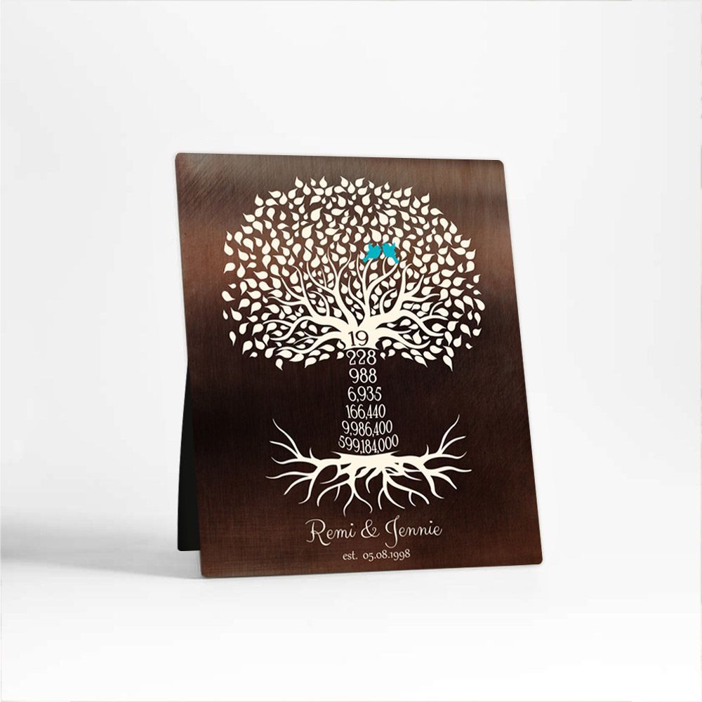 Bronze Countdown Tree 19th Anniversary Desktop Plaque Gift for Couple D-1449