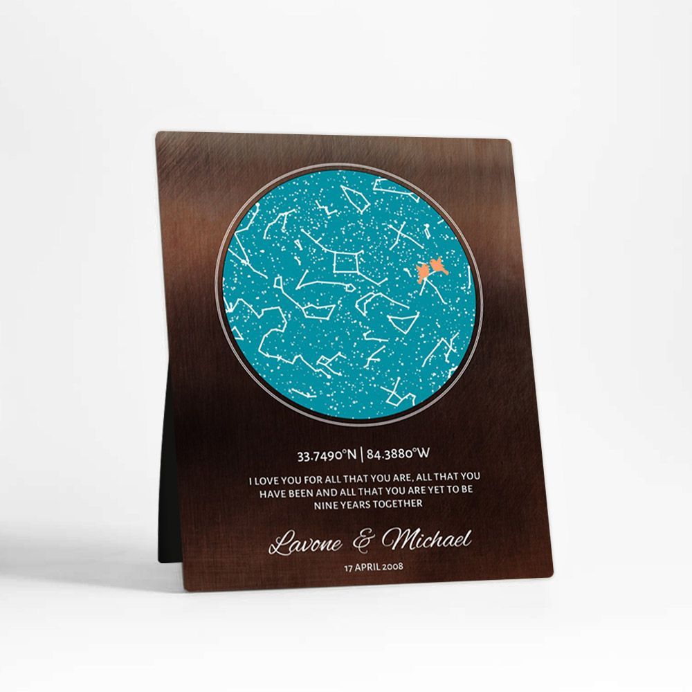 Bronze Star Map 9th Anniversary Desktop Plaque Gift for Couple D-1745