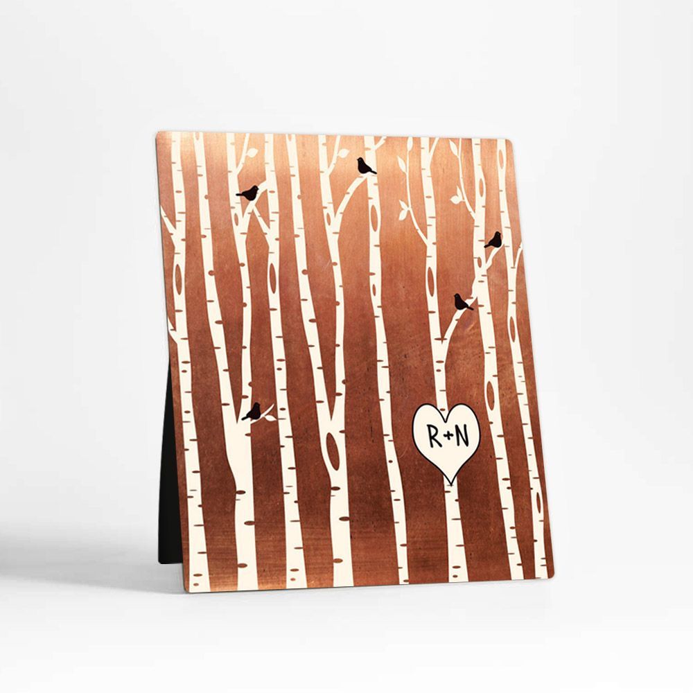 #1 Best Seller - Copper Birch Tree Forest 7th Anniversary Desktop Plaque Gift for Couple D-1428