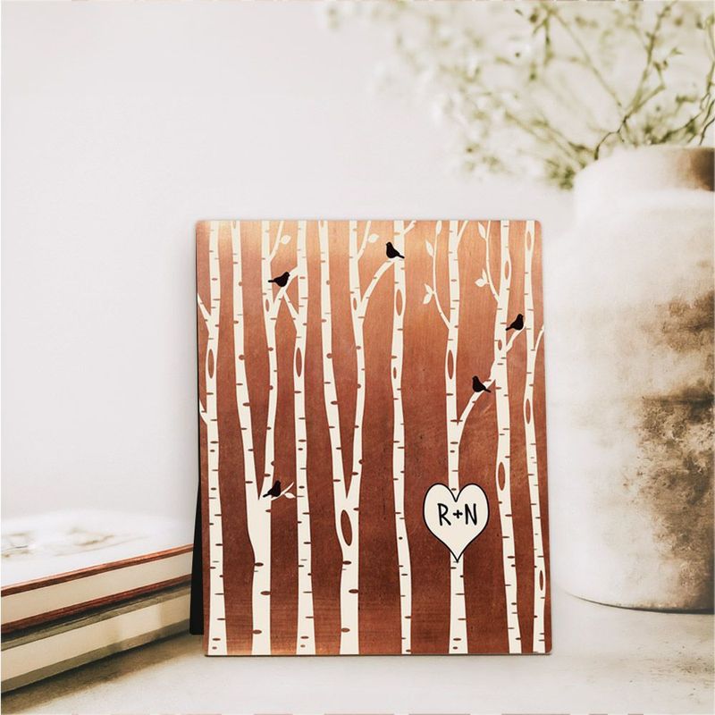 #1 Best Seller - Copper Birch Tree Forest 7th Anniversary Desktop Plaque Gift for Couple D-1428