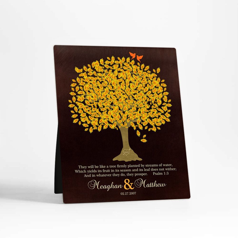 Golden Oak Tree Anniversary Desktop Plaque Gift for Couple D-1411